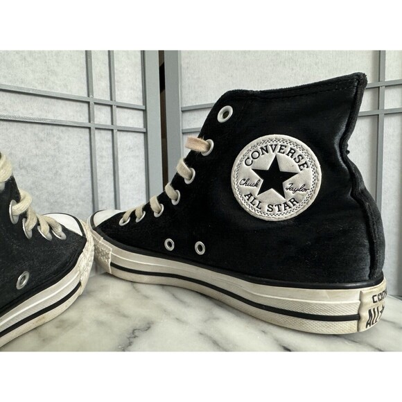 Womens Converse All Stars 557929F BLACK VELVET HIGHT TOP LACE UP SNEAKERS Size 7 - Picture 6 of 9